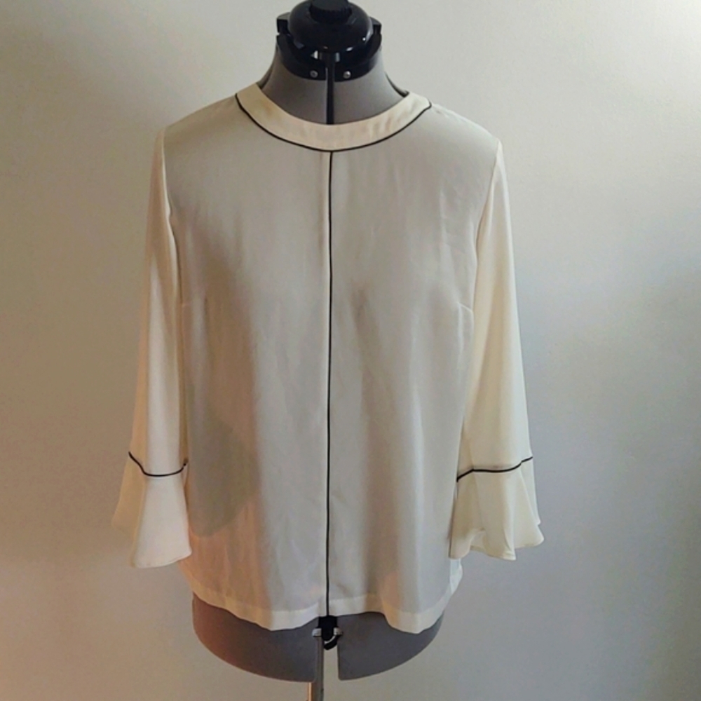 Banana Republic Piped Flutter Sleeve Blouse Sz M